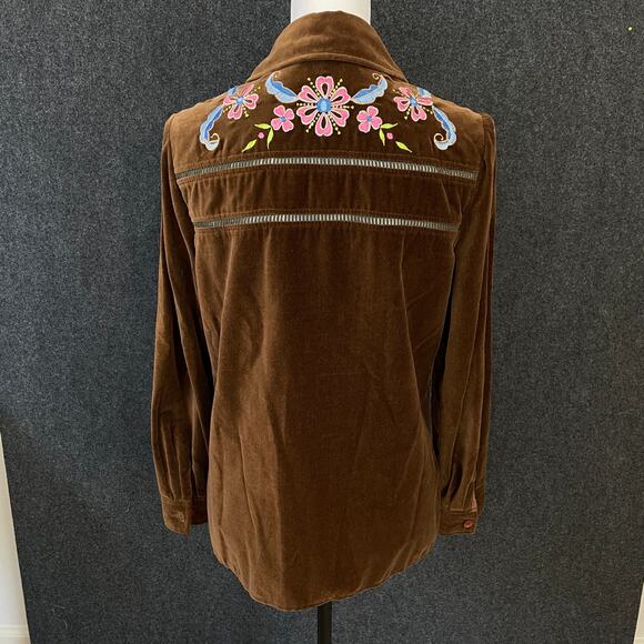 VTG Begies Way Vintage Brown Corduroy Embroidered Floral Jacket Women’s 12 - Picture 2 of 11